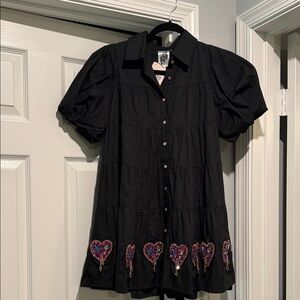 Queen of sparkles nwt Black Dress with Heart Embellishments valentines! Small